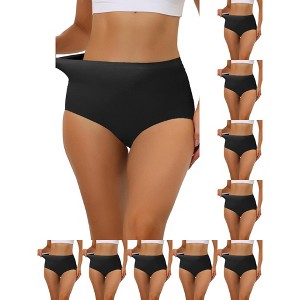 INSPIRE CHIC Women's Elastic High-Waisted Unlined Breathable No-Show Hipster Underwear 10 Packs - 1 of 4