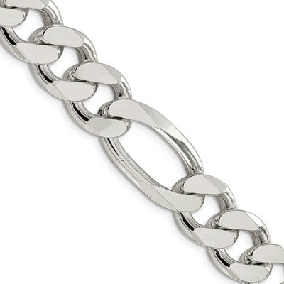 Black Bow Jewelry Men's 15mm, Sterling Silver, Solid Figaro Chain Necklace