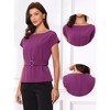 INSPIRE CHIC Women's Cap Sleeve Boat Neck Office Work Belted Peplum Tops - 2 of 4