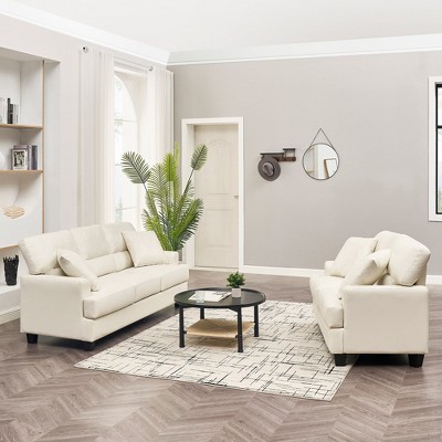 Fort Upholstered Living Room Set, 2 Pieces, Faux Leather Loveseat and Sofa