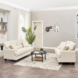 Fort Upholstered Living Room Set, 2 Pieces, Faux Leather Loveseat and Sofa - 1 of 4