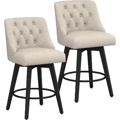 Cesicia Set of 2 Counter Height Swivel Bar Stools, 26" Linen Upholstered with Footrest, Dark Grey