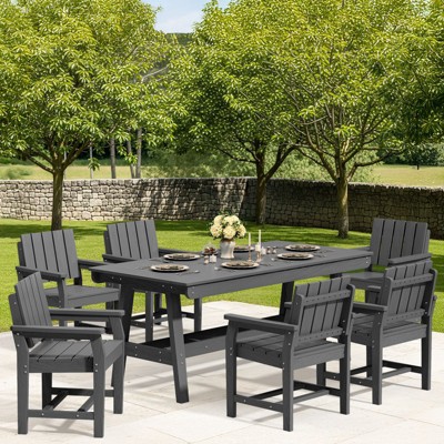 Hyleory HDPE Outdoor Dining Set, 7-Piece Patio Table and Chairs Set, Weather-Resistant Dining Furniture for Garden, Deck, or Patio