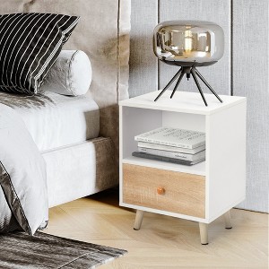 DOMETOUR Set of 2 Low Foot Bedside Table with Drawer Storage Compartment - 1 of 4