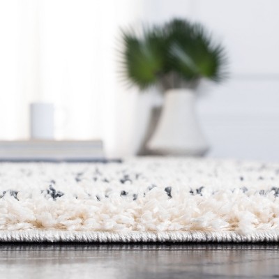 Sophie Striped Shag Square Rug in Ivory and Dark Grey - 5'3"