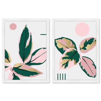 15" x 21" (Set of 2) Blush Leaves Floral and Botanical Framed Wall Art Prints Pink - Wynwood Studio
