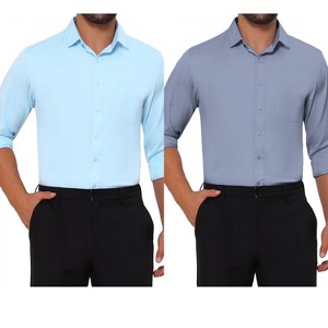 INSPIRE CHIC Men's Point Collar Button Long Sleeves Solid Business Dress Shirts 2 Packs - 1 of 4