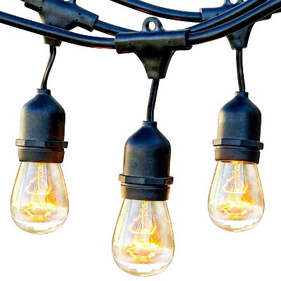 Brightech Ambience Pro Outdoor String Lights with 15 Hanging Sockets & White Edison Bulb for Outside, Backyard, Cafe, Patio, or Porch, 48 Foot