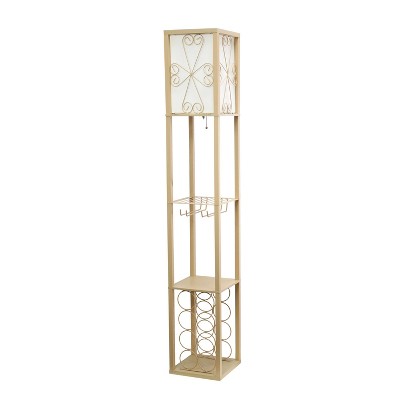 Etagere Organizer Storage Shelf Floor Lamp with Linen Shade Tan - Simple Designs