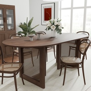 PexFix 67" x 33.5" Modern Farmhouse Kitchen Dining Room Table Furniture Oval Walnut Kitchen Table with Rattan Woven Legs for Kitchen Bar Living Room - 1 of 4