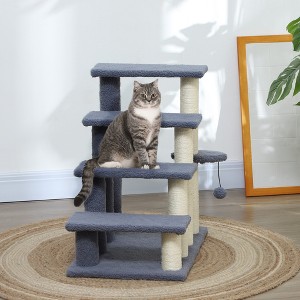 Racxily 4-Level Cat Steps, Carpeted Pet Ladder with Scratching Posts & Hanging Ball, Gray - 1 of 4