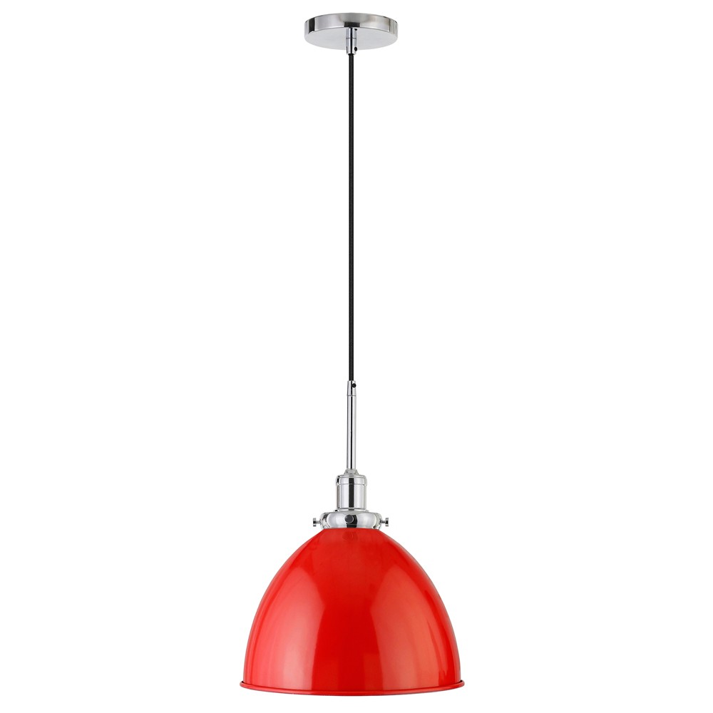 Hudson and Canal 12" Wide Pendant with Metal Shade Poppy Red/Polished Nickel: UL Listed, Industrial Style, Adjustable Height
