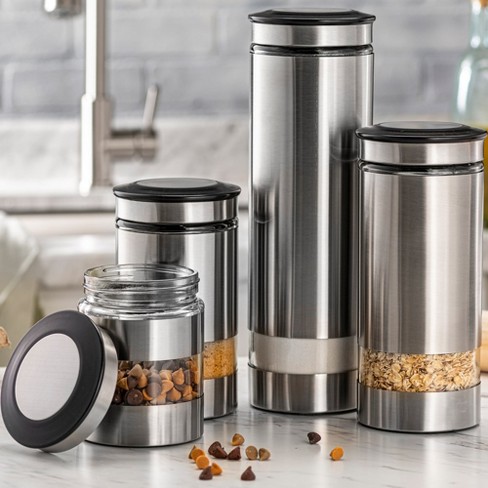 Quality 4pc Stainless Steel Canister Set for Kitchen Counter with Glass  Window & Airtight Lids, Food Storage Containers, Pantry Storage &  Organization