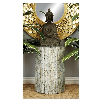 Iridescent Light Blue Mosaic & Wood Round Accent Table