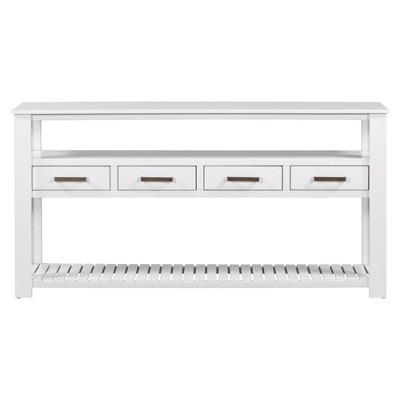 COWLOWN Entryway Console Table with 4 Drawers & 3 Open Shelves, Modern Hallway Table with Metal Handles
