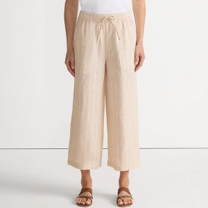 Lands' End Women's High Rise Pull On Drawstring Linen Wide Leg Crop Pants - 1 of 4