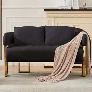 Racxily 2 Seat Upholstered Sofa, Loveseat Decorative Chair, Living Room Side Chair with Gold Metal Legs - 1 of 4