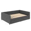 TIRAMISUBEST Full Size Upholstered Daybed with Trundle, Tufted Sofa Bed Frame with Button & Nailhead Trim Designs - 4 of 4