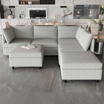 NicBex Modular 129" U Shape Sectional Sofa Sleeper Couch Set with Storage Space for Living Room