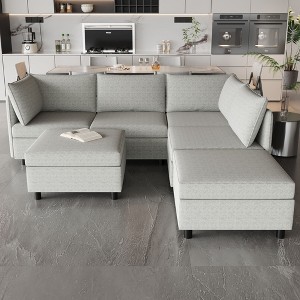 NicBex Modular 129" U Shape Sectional Sofa Sleeper Couch Set with Storage Space for Living Room - 1 of 4