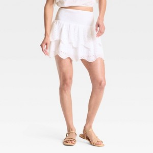 Women's Eyelet Ruffle Mini A-Line Skirt - Universal Thread™ White - 1 of 3