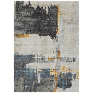 Charcoal Gray And Tan Abstract Washable Indoor Outdoor Area Rug - 1 of 4