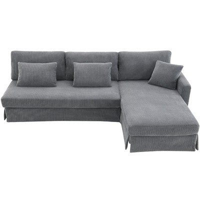 NicBex Modern L-Shaped Corduroy Sectional Sofa with Reversible Chaise and 3 Pillows for Living Room,Apartment,Office,Gray