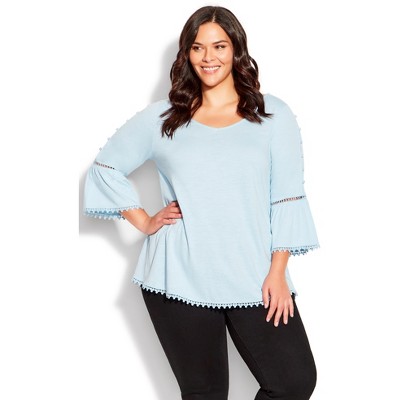 Women's Plus Size Crochet Split Sleeve Top - Chambray Blue | Evans : Target