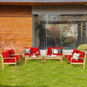 Costway 8PCS Patio Furniture Set Acacia Wood Thick Cushion Loveseat Sofa Off White\Turquoise\Grey - 1 of 4