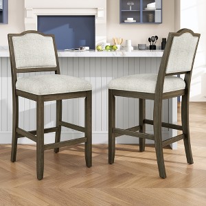 Counter Height Bar Stools Set of 2, Rubber Wood Frame Dining Chair Ergonomic Backrest - ModernLuxe - 1 of 4