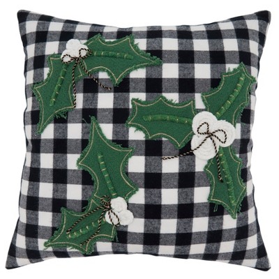 Saro Lifestyle Buffalo Plaid Holly Pillow - Down Filled, 18" Square, Black/White