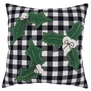 Saro Lifestyle Buffalo Plaid Holly Pillow - Down Filled, 18" Square, Black/White - 1 of 2