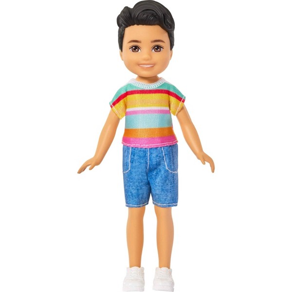 Muñeca pequeña Barbie Club Chelsea Koji Boy de 6" con cabello castaño, atuendo y zapatos removibles