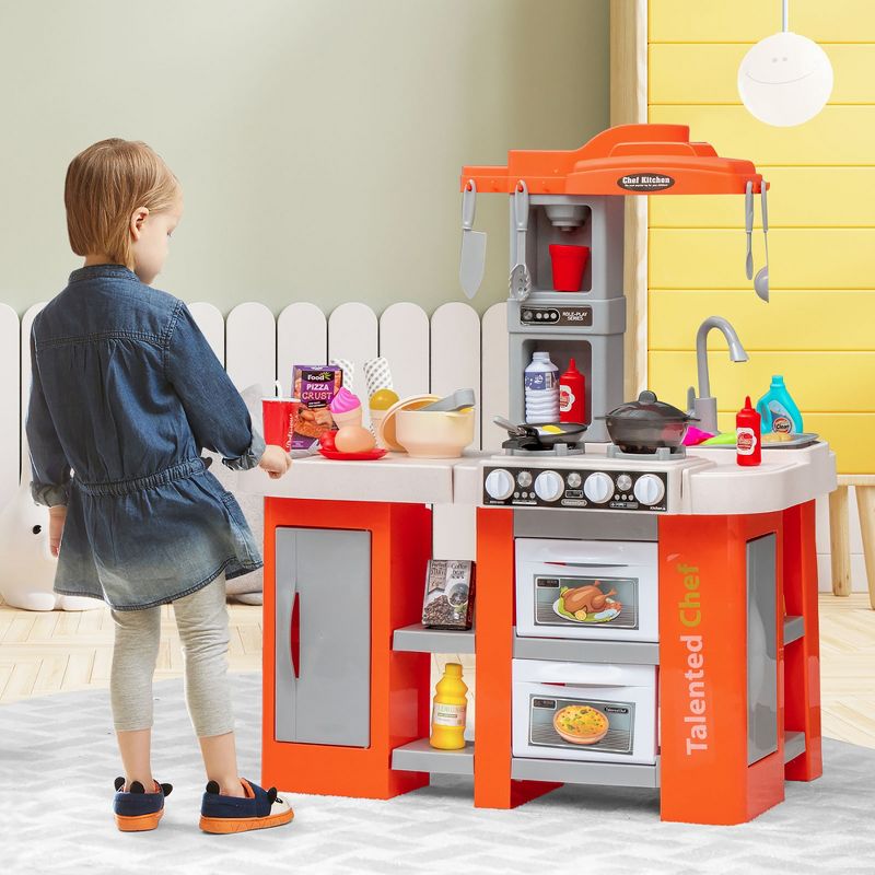 Costway Play Kitchen Set 67 PCS Kitchen Toy For Kids W/Food &Realistic Lights & Sounds, 3 of 11
