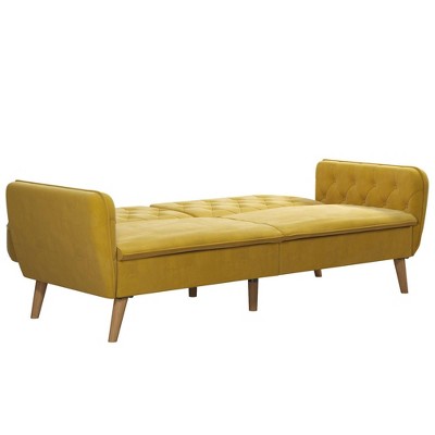 Mustard Faux Leather Tufted Twin Sleeper Sofa with Memory Foam