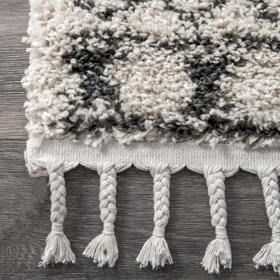 Off-White Square Braided Shag Synthetic Area Rug