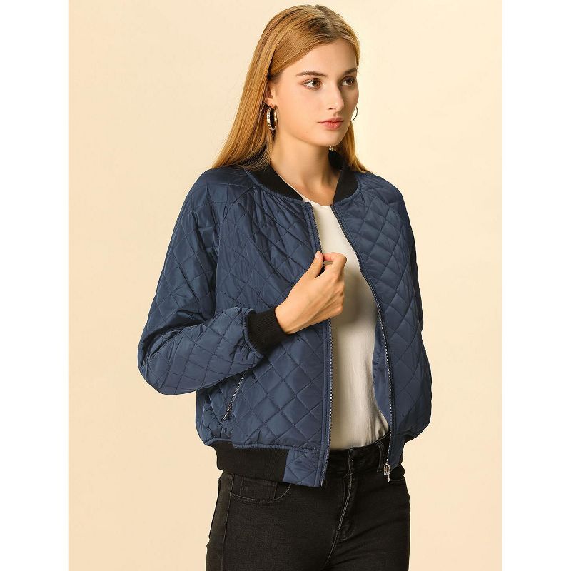 Allegra K Women's Quilted Zip-Up Raglan Sleeves Bomber Jacket, 3 of 7