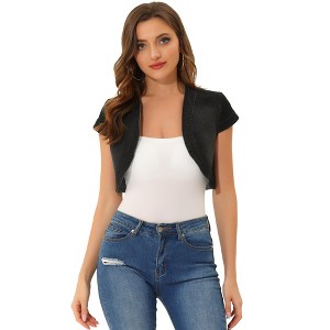 INSPIRE CHIC Women's Casual Cap Sleeve Open Front Crop Denim Shrugs - 1 of 4