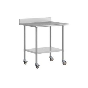 Flash Furniture Reese 30" x 36" Prep and Work Table with Stainless Steel Top Shelf, 4" Backsplash, Adjustable Galvanized Steel Undershelf, 4 Casters - 1 of 4