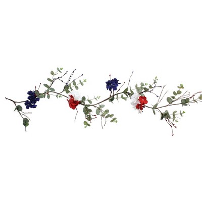 Northlight 5ft Red, White and Blue Hydrangea Patriotic Artificial Garland