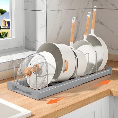 LunaLulinlk Expandable Pan Organizer, 12 Adjustable Shelves, Multifunctional Lid Organizer for Kitchen Cabinets, Gray