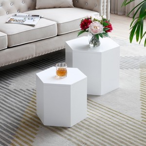 NicBex Modern Hexagon Coffee Table Set of 2,Wooden Center Table for Living Room,Bedroom,Office,Living Room Furniture,White - 1 of 4