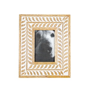 4x6 Inch Carved Botanical White Picture Frame Mango Wood, MDF & Glass by Foreside Home & Garden - 1 of 4