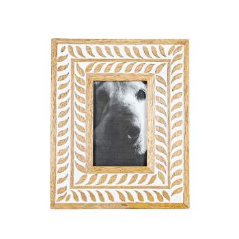4x6 Inch Carved Botanical White Picture Frame Mango Wood, MDF & Glass by Foreside Home & Garden