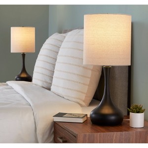 LumiSource (Set of 2) Genie 24" Contemporary Table Lamps Matte Black Metal with Oatmeal Linen Shade - 1 of 4
