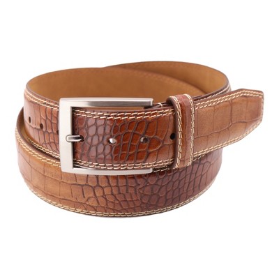 Greg Norman Crocodile Print Reversible Leather Belt - Tan / Black