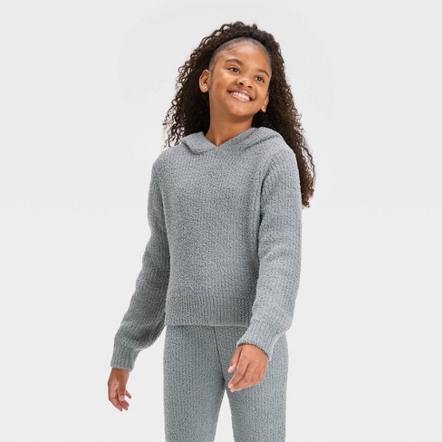 Girls' Zip-Up Fleece Hoodie Sweatshirt - Cat & Jack™ Charcoal Gray XS