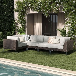 LayinSun Wicker Rattan Patio Furniture Set, Deep Seating Outdoor Modular Sectional Sofa Conversation Set with Thick Cushions - 1 of 4