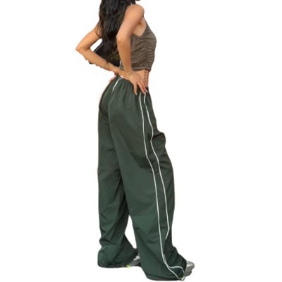 Womens Parachute Pants Wide Leg Baggy Pants Elastic Waist Sweatpants Streetwear