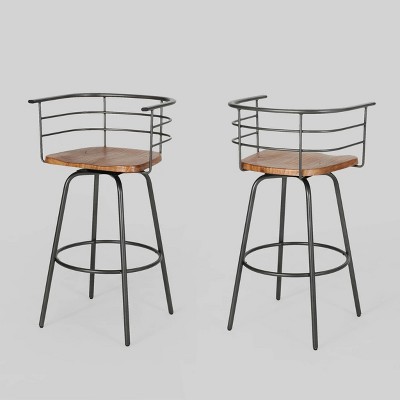 Set of 2 Frothingham Industrial Modern Swivel Barstool Dark Brown - Christopher Knight Home